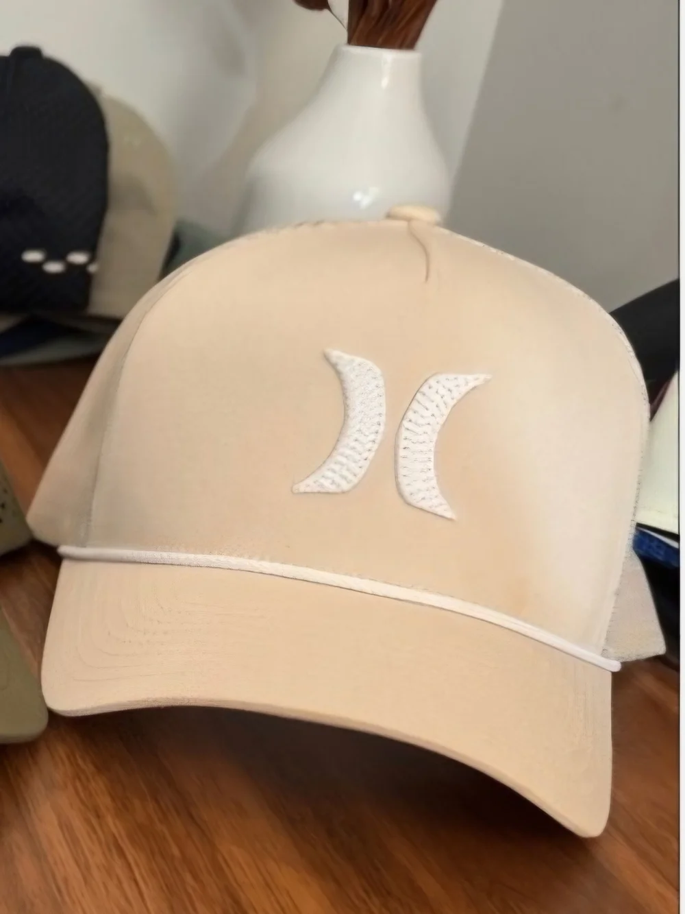 Hurley Beige Trucker Hat with White Logo